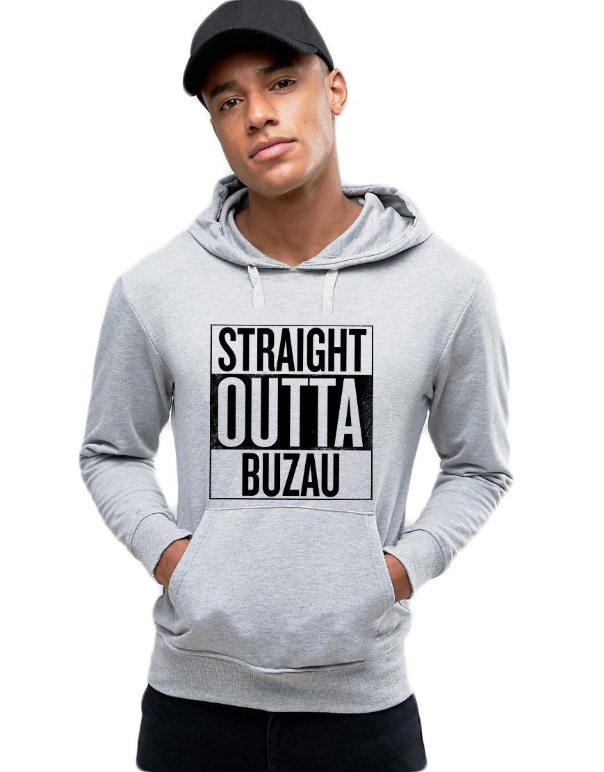 Hanorac Barbati Gri - Straight Outta Buzau - CATEGORIE